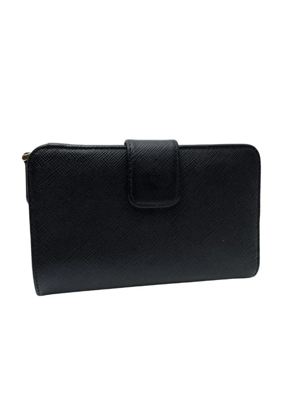 Prada Logo Saffiano Leather Bifold Wallet Black Compact